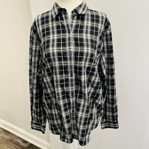 Chaps Tops - Chaps Women’s XL Black White Plaid Flannel Long Sleeve (A0129)
